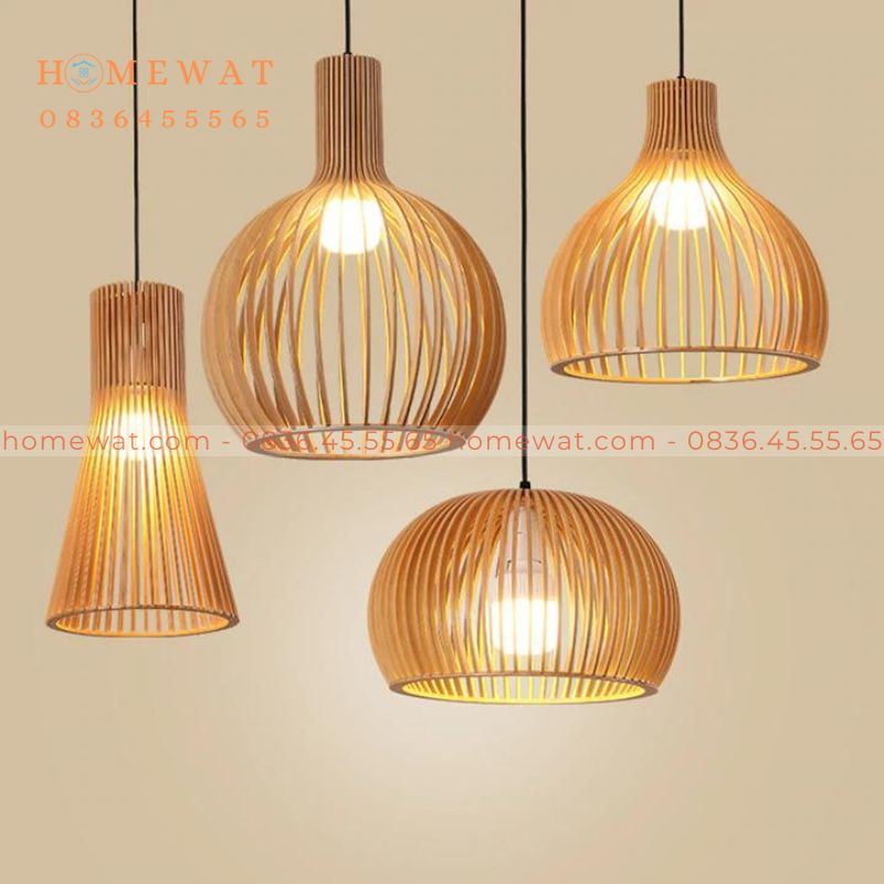 Bộ đèn gỗ thả trần HWBT08 2 bo den go tha tran ket hop 08